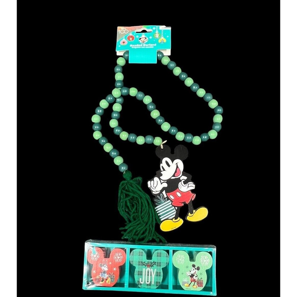 Disney Ruz Christmas Mickey & Minnie Mouse Wood 2" Blocks‎ 44" Bead Garland Set
